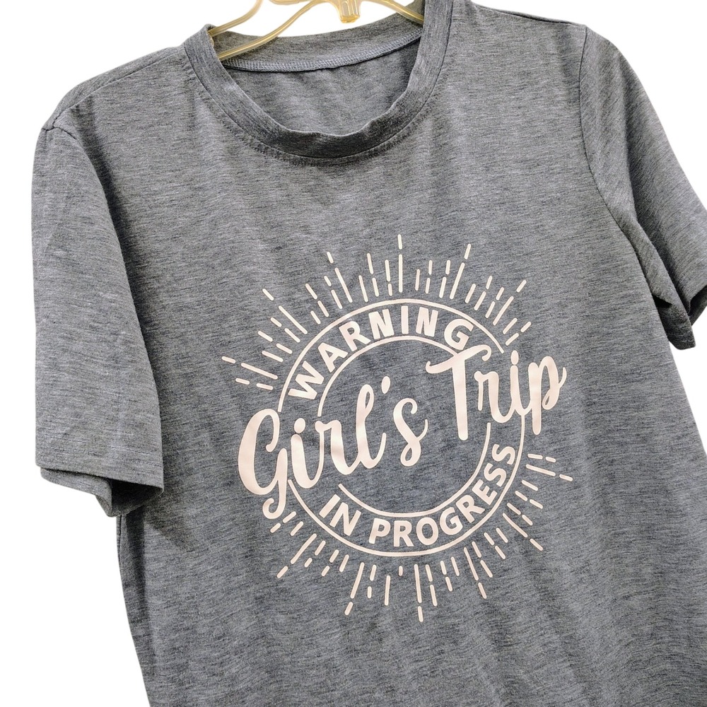 Warning Girls Trip In Progress Graphic T-Shirt Heather Gray Blue Size S